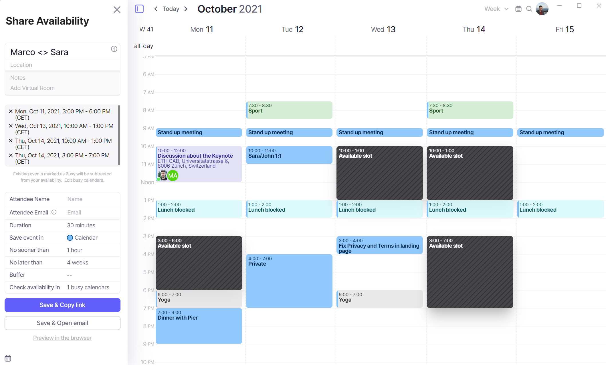 Morgen for Windows includes a powerful scheduler that can replace third-party tools like Calendly.